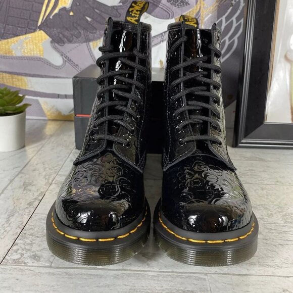 Dr. Martens 1460 Boots Black Patent Leather Lamper Leopard Embossed Women Size 5 - Picture 4 of 9